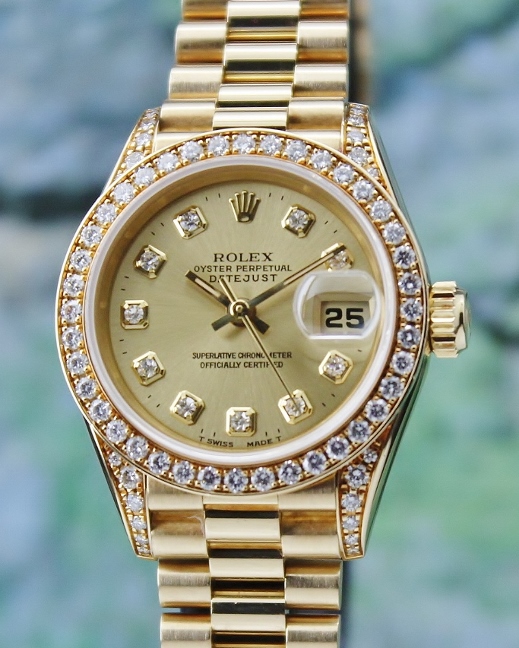 (image for) A ROLEX LADY SIZE 18K YELLOW GOLD OYSTER PERPETUAL DATEJUST - 100% ORIGINAL / 69158